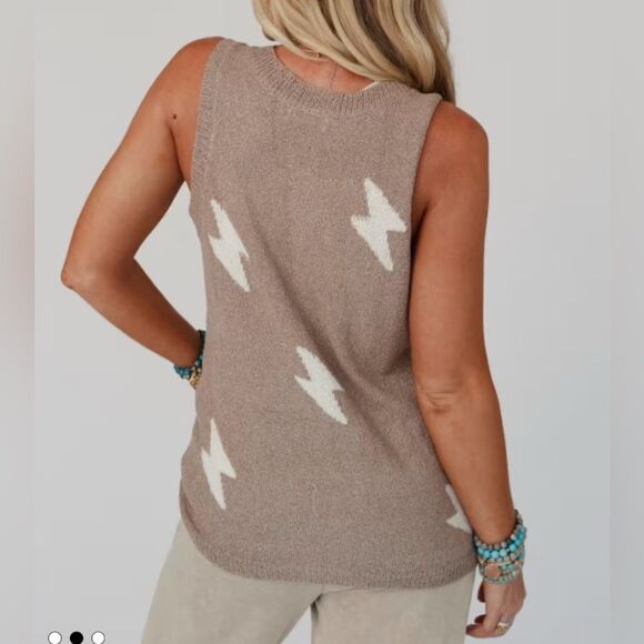 Easel Lightening Bolt Sleeveless Sweater in Mushroom Size S & M NWT - Picture 2 of 5